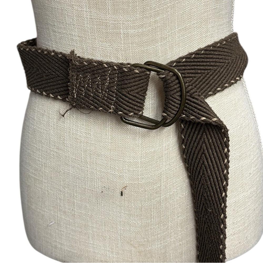 Brown Woven Canvas D Ring Belt Casual Boho Utility Waist Belt - Picture 8 of 9